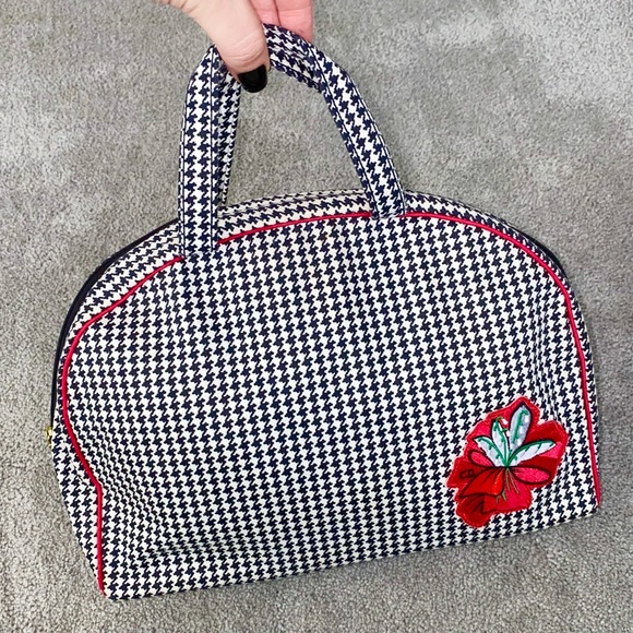 VTG Christian Dior Houndstooth Large Zip Top Handle Carry All Travel Makeup Bag - Picture 7 of 14